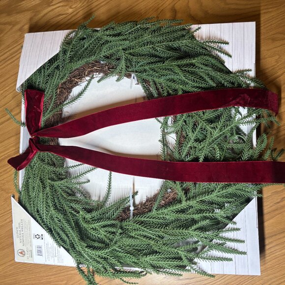 My Texas House 22" Natural Feel Norfolk Wreath Faux Greenery Holiday Decor - Picture 4 of 4